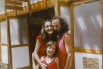 With Roger and Kylie (7) outside the shop in the ashram, in India, 1979